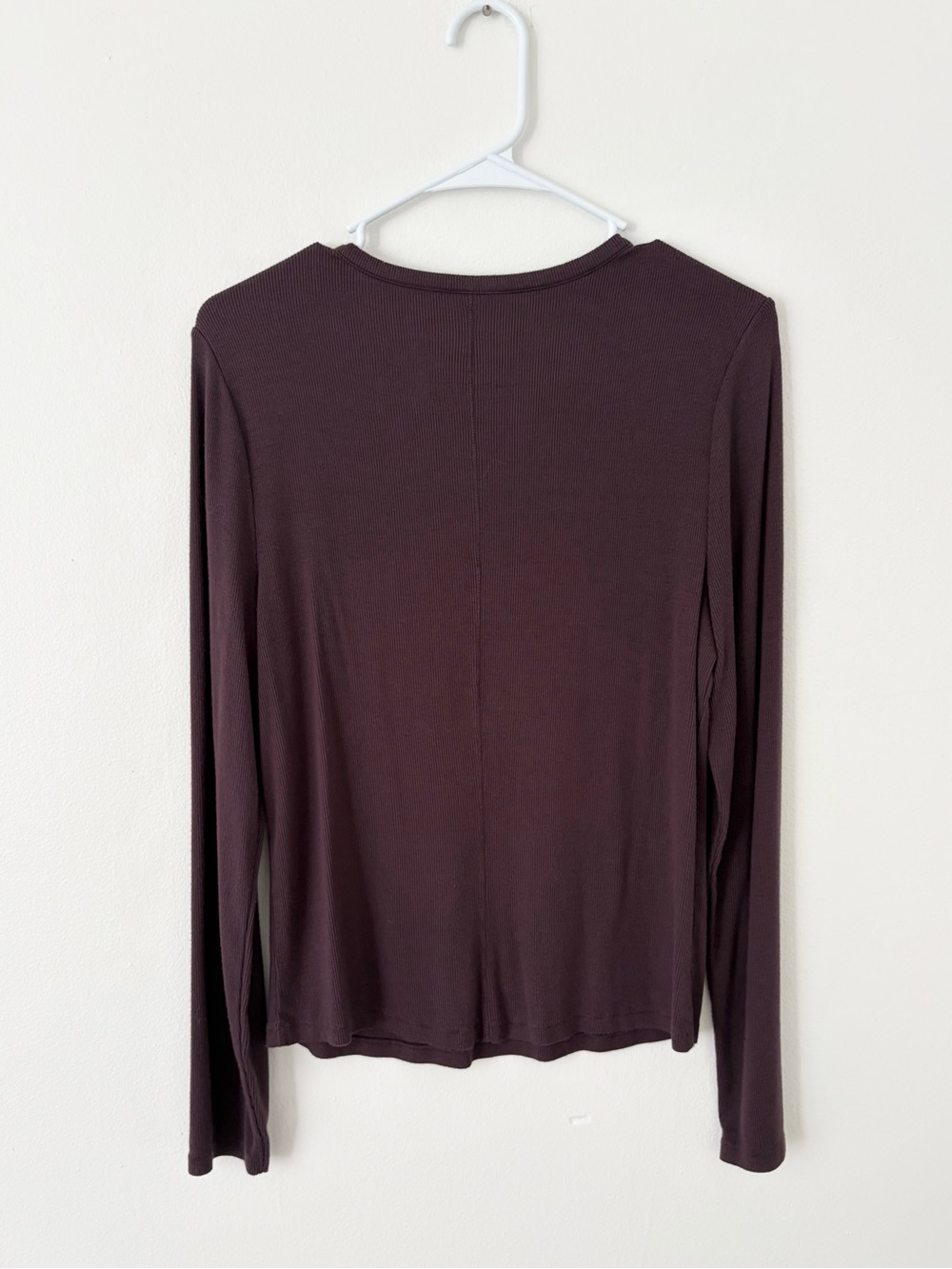 Nuuds Eggplant Slinky Ribbed Long Sleeve High Crew Neck Tee Size XL - Picture 7 of 7